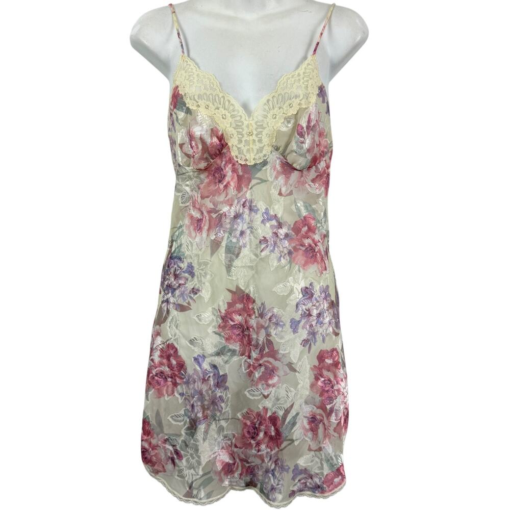 Lucie Ann II USA Made Vintage Sheer Nighty Lingerie Slip Dress Lace Negligee XS